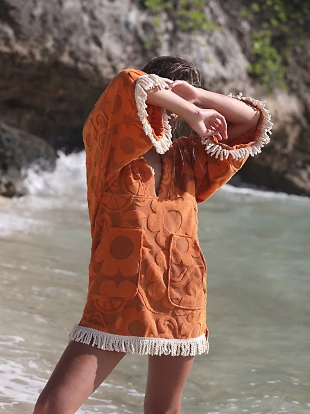 Spell and Gypsy Pomelia Terry Throw Over Dress Retro Sun Orange New W/ Tag Small